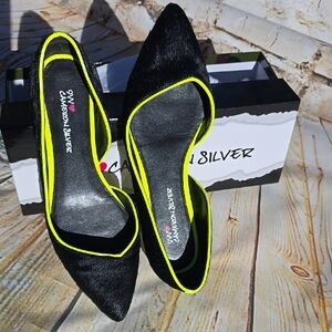 Nine West Black and Neon Yellow Flats